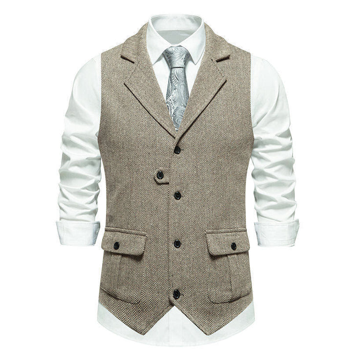 Herren-Anzugweste mit Reverskragen und Pattentaschen - Khaki - 2XL - image 12