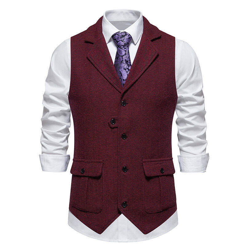 Herren-Anzugweste mit Reverskragen und Pattentaschen - Wein - 2XL - image 11