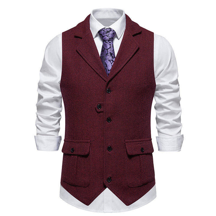 Herren-Anzugweste mit Reverskragen und Pattentaschen - Wein - 2XL - image 11