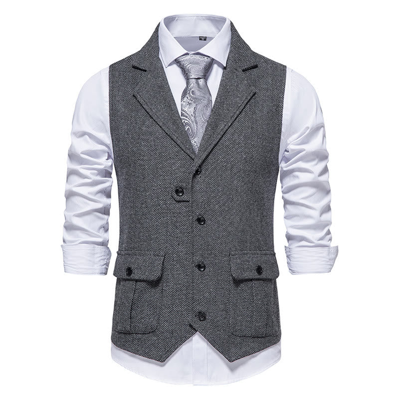 Herren-Anzugweste mit Reverskragen und Pattentaschen - Grau - 2XL - image 4