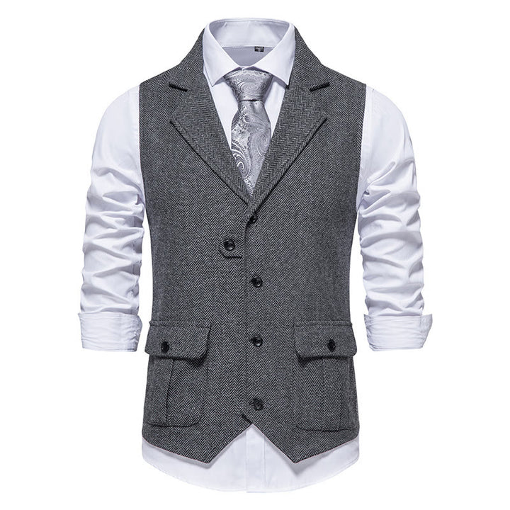 Herren-Anzugweste mit Reverskragen und Pattentaschen - Grau - 2XL - image 4