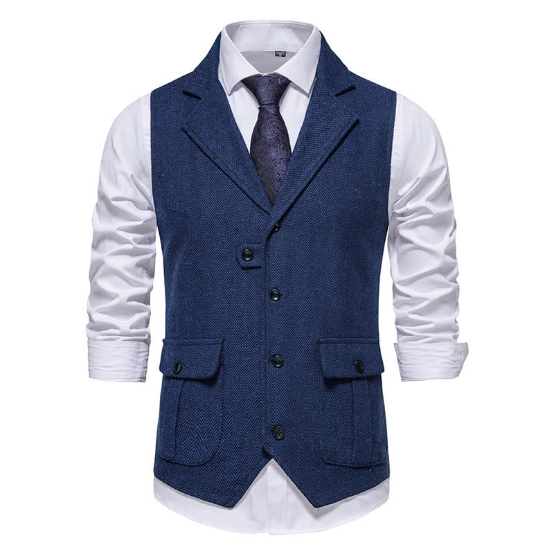 Herren-Anzugweste mit Reverskragen und Pattentaschen - Marineblau - 2XL - image 10