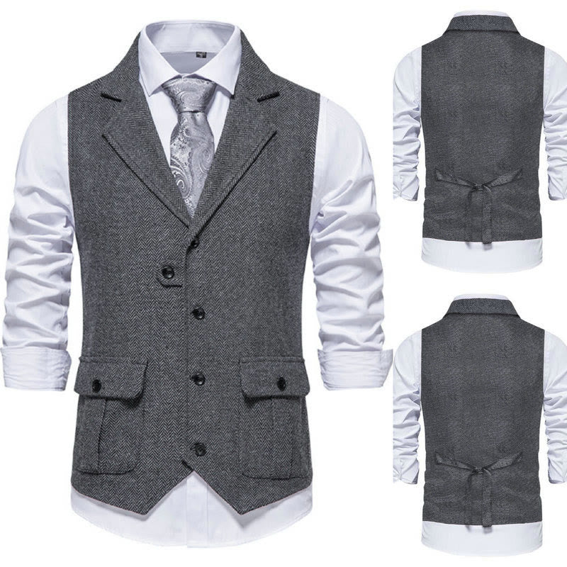 Herren-Anzugweste mit Reverskragen und Pattentaschen - Grau und einheitlich, Vorder- und Rückseite - 2XL - image 8
