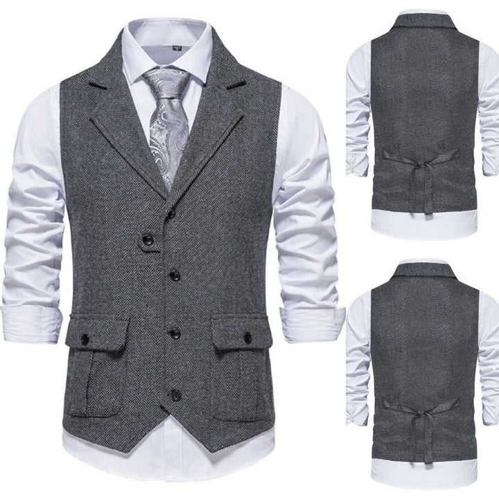 Herren-Anzugweste mit Reverskragen und Pattentaschen - Grau und einheitlich, Vorder- und Rückseite - 2XL - image 8
