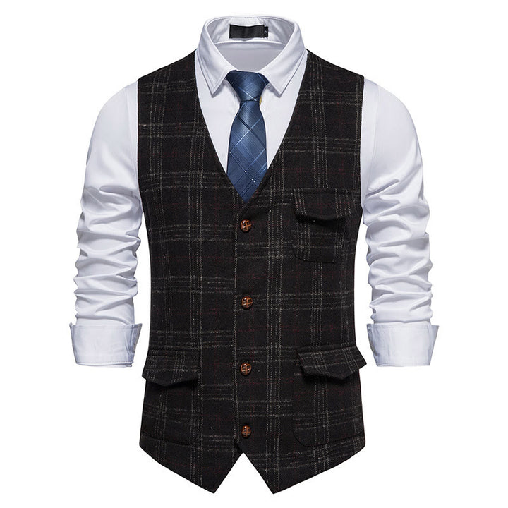 Vintage-Herrenweste mit Karomuster, Reverskragen und Knopfleiste - Schwarz - 2XL - image 7