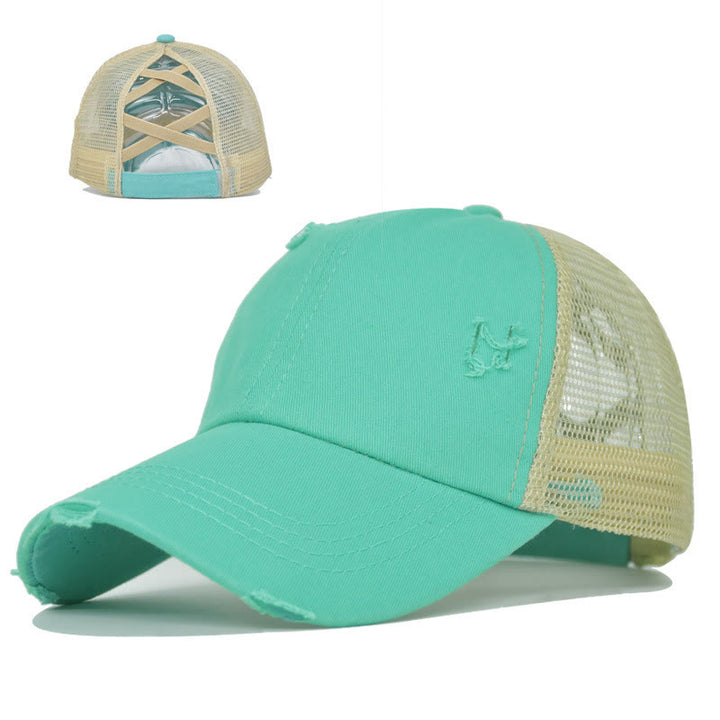 Baseballkappe aus gewaschener Baumwolle mit gekreuzten, abgenutzten Mesh-Einsätzen - Lake Green - Verstellbar (ca. 21 5/8"-22 7/8") - image 7