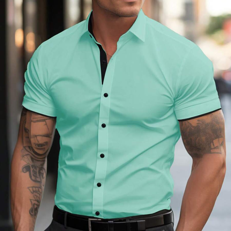 Herren Sommer Kurzarm Stretch Sportliches Freizeithemd mit Knöpfen - Hellgrün - 3XL - image 7