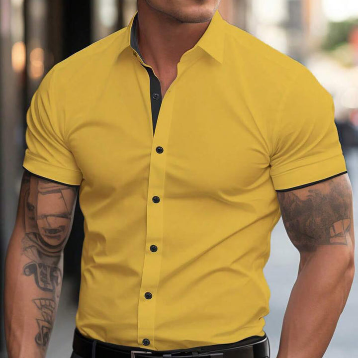 Herren Sommer Kurzarm Stretch Sportliches Freizeithemd mit Knöpfen - Gelb - 3XL - image 4