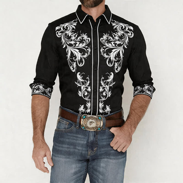Herrenhemd im Western-Stil mit schwarzem und weißem Blumenmuster - image 1