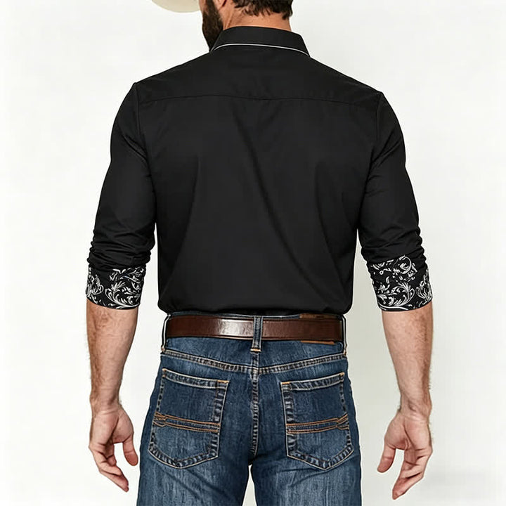 Herrenhemd im Western-Stil mit schwarzem und weißem Blumenmuster - image 2
