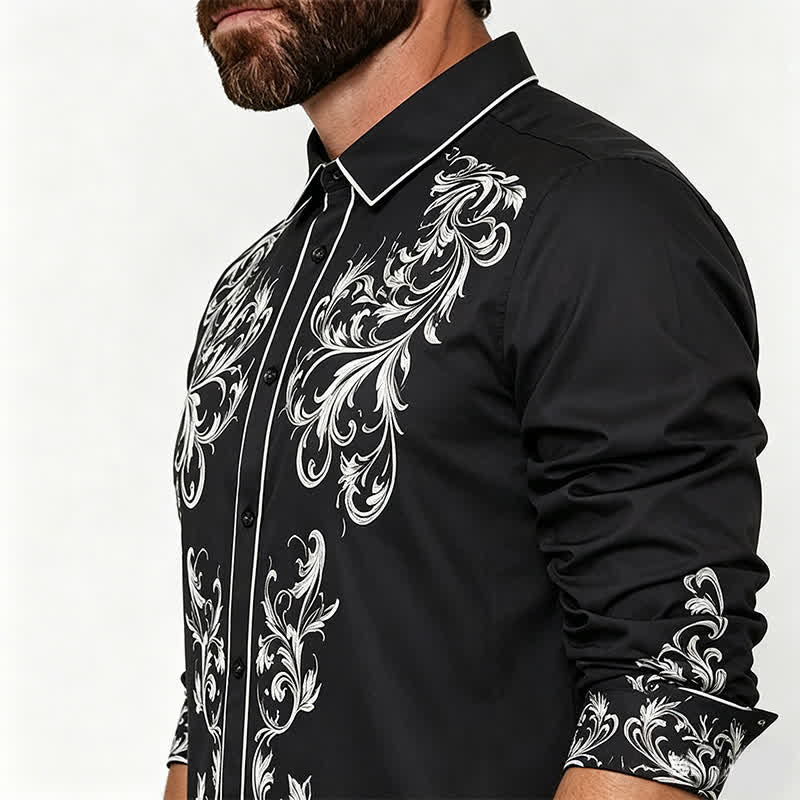 Herrenhemd im Western-Stil mit schwarzem und weißem Blumenmuster - image 3
