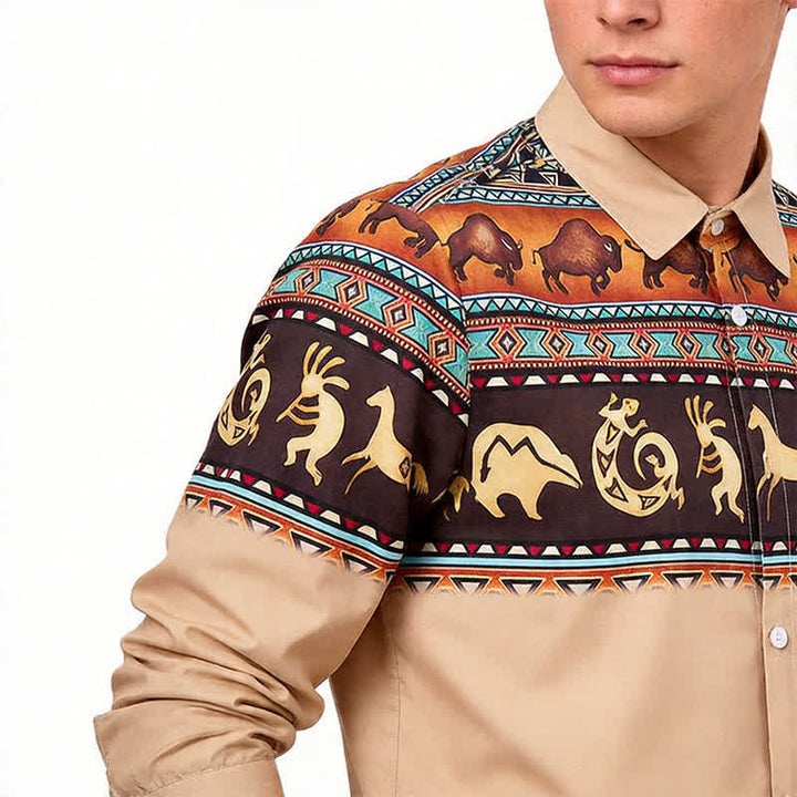 Herrenhemd mit Western-Indianer-Stammesmotiven, Bison- und Tiermotiven - image 3