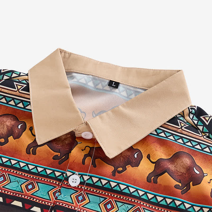 Herrenhemd mit Western-Indianer-Stammesmotiven, Bison- und Tiermotiven - image 4