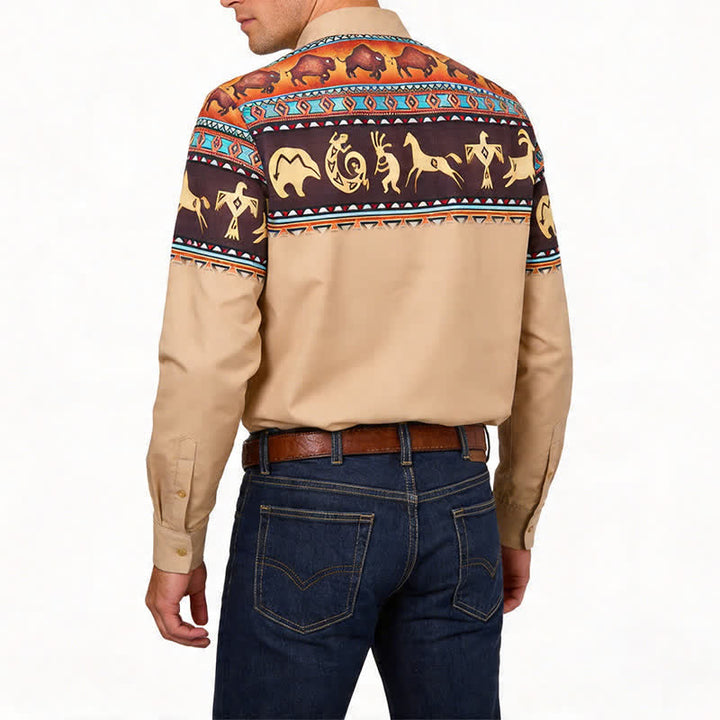 Herrenhemd mit Western-Indianer-Stammesmotiven, Bison- und Tiermotiven - image 2