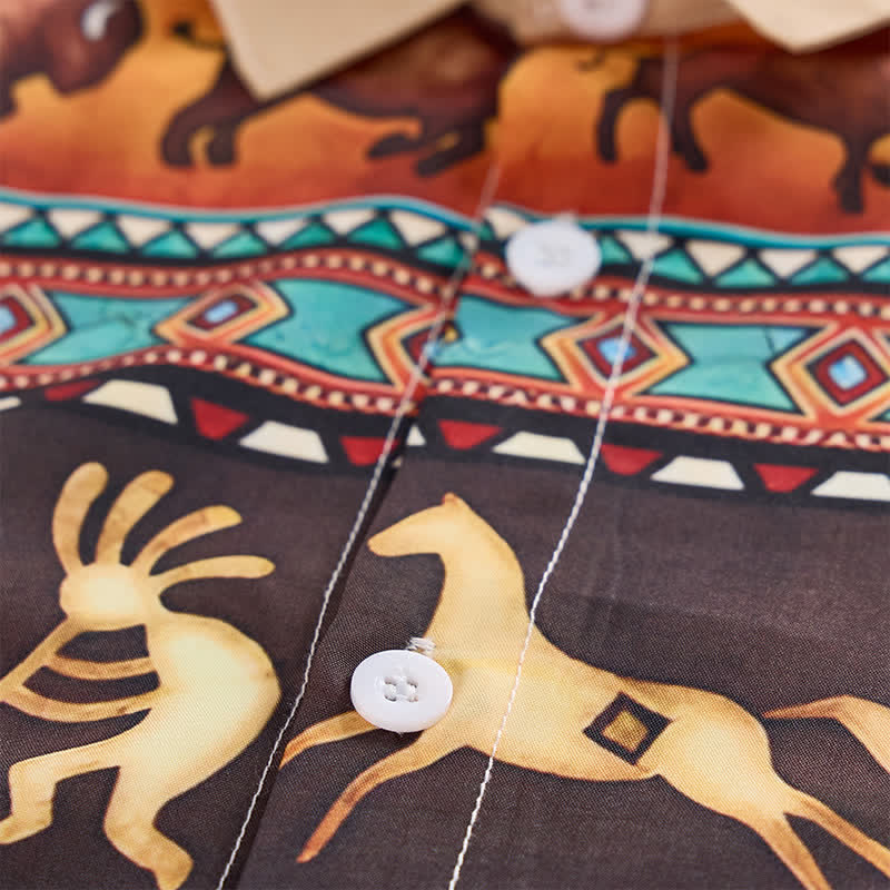 Herrenhemd mit Western-Indianer-Stammesmotiven, Bison- und Tiermotiven - image 5