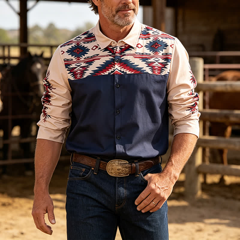 Rugged Spirit Herren-Westernhemd mit Aztekenmuster - Marine - 5XL - image 0