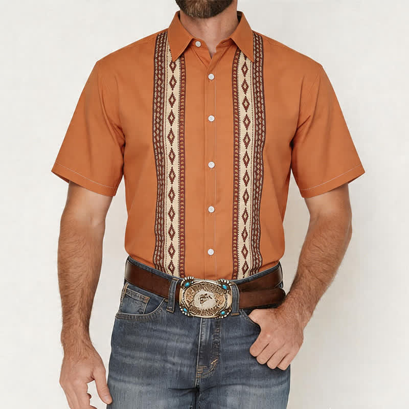 Herrenhemd im Western-Ethno-Stil mit aztekischem geometrischem Muster - image 1