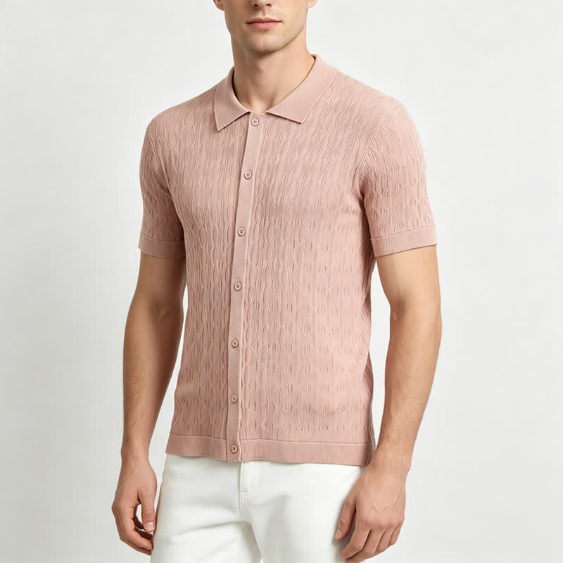 Kurzarm-Strickhemd für Herren mit Knopfleiste und Struktur - image 1