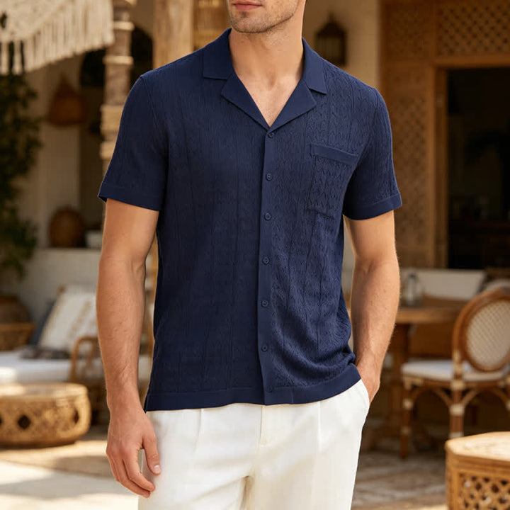 Herren-Strickhemd mit kubanischem Kragen, einfarbig - Marine - 3XL - image 5