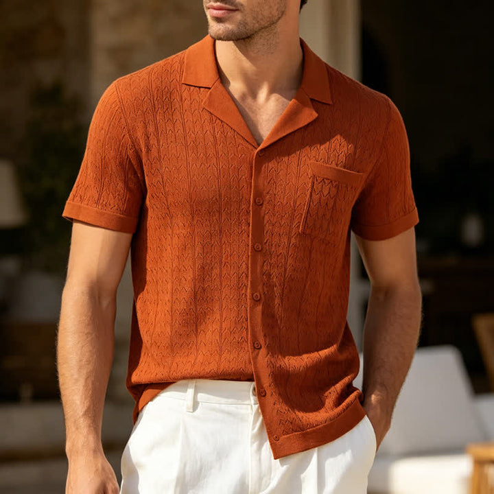 Herren-Strickhemd mit kubanischem Kragen, einfarbig - Braun - 3XL - image 4