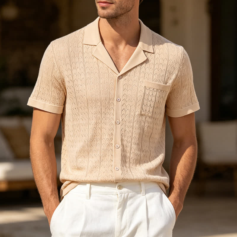Herren-Strickhemd mit kubanischem Kragen, einfarbig - Khaki - 3XL - image 0