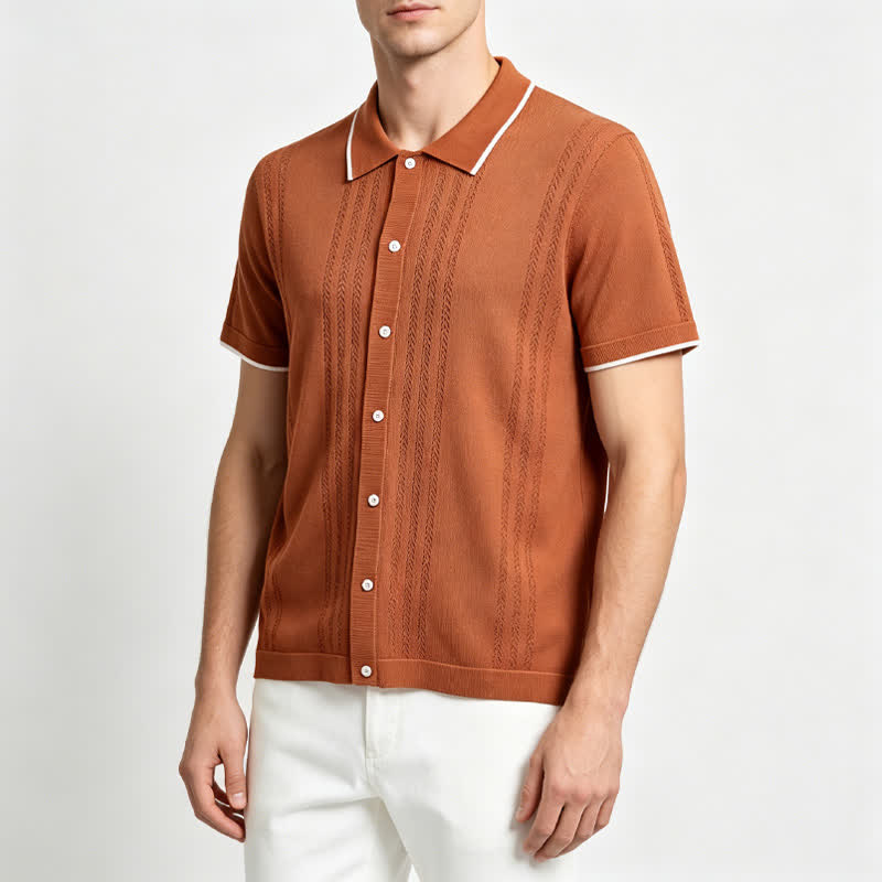 Lässiges Herren-Sommerhemd aus Strick mit Kontrastbesatz - image 3