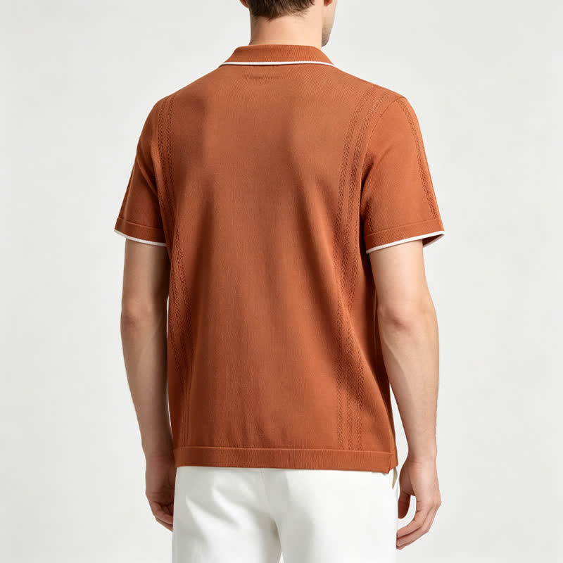 Lässiges Herren-Sommerhemd aus Strick mit Kontrastbesatz - image 2