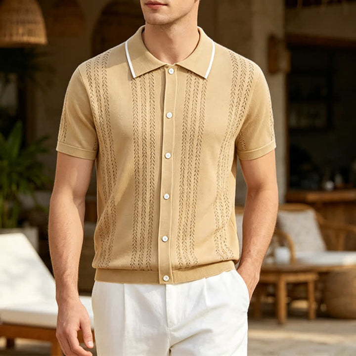 Lässiges Herren-Sommerhemd aus Strick mit Kontrastbesatz - Khaki - 3XL - image 4