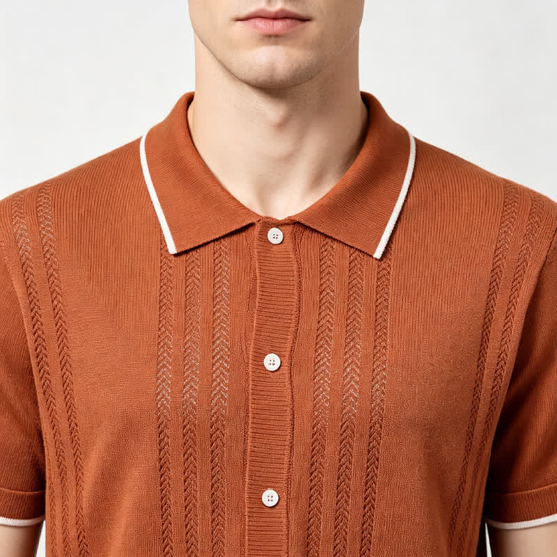 Lässiges Herren-Sommerhemd aus Strick mit Kontrastbesatz - image 1