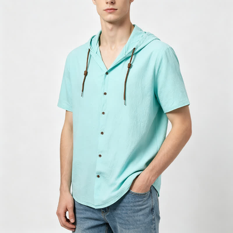 Lässiges, leichtes Herren-Leinenhemd mit Kapuze - image 1