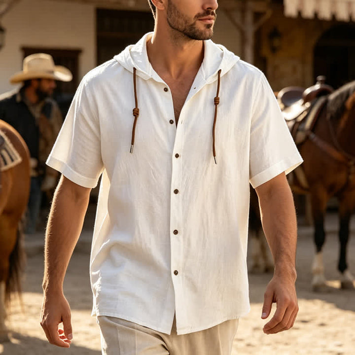 Lässiges, leichtes Herren-Leinenhemd mit Kapuze - Weiß - 3XL - image 6