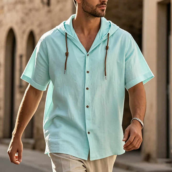 Lässiges, leichtes Herren-Leinenhemd mit Kapuze - Aqua - 3XL - image 0
