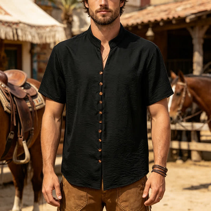Herrenhemd mit Stehkragen, geknittertem Design, Leinenmischung - Schwarz - 3XL - image 5