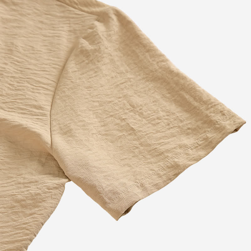 Herrenhemd mit Stehkragen, geknittertem Design, Leinenmischung - image 9