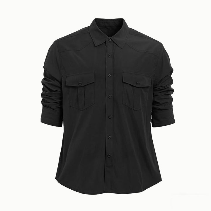Herren-Outdoor-Arbeitshemd mit doppelter Tasche und langen Ärmeln - Schwarz - 2XL - image 11