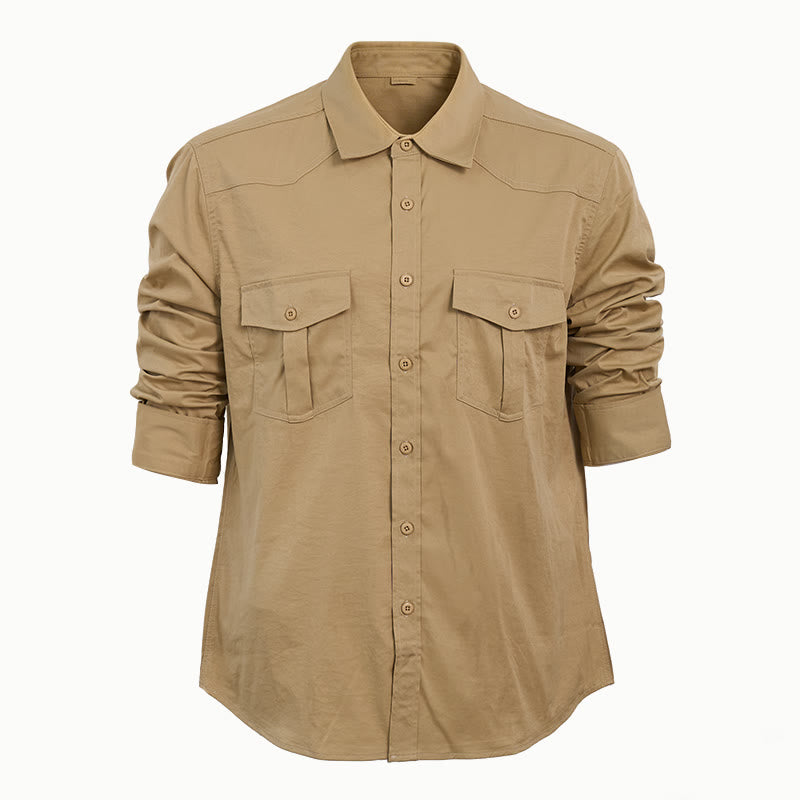 Herren-Outdoor-Arbeitshemd mit doppelter Tasche und langen Ärmeln - Khaki - 2XL - image 13
