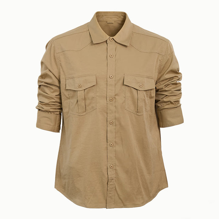 Herren-Outdoor-Arbeitshemd mit doppelter Tasche und langen Ärmeln - Khaki - 2XL - image 13