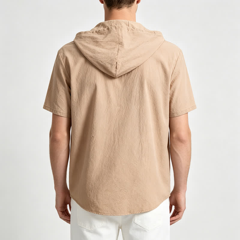 Herren-Leinenhemd mit Kapuze und ethnisch anmutenden Taschendetails - image 2