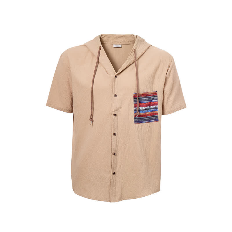 Herren-Leinenhemd mit Kapuze und ethnisch anmutenden Taschendetails - image 10