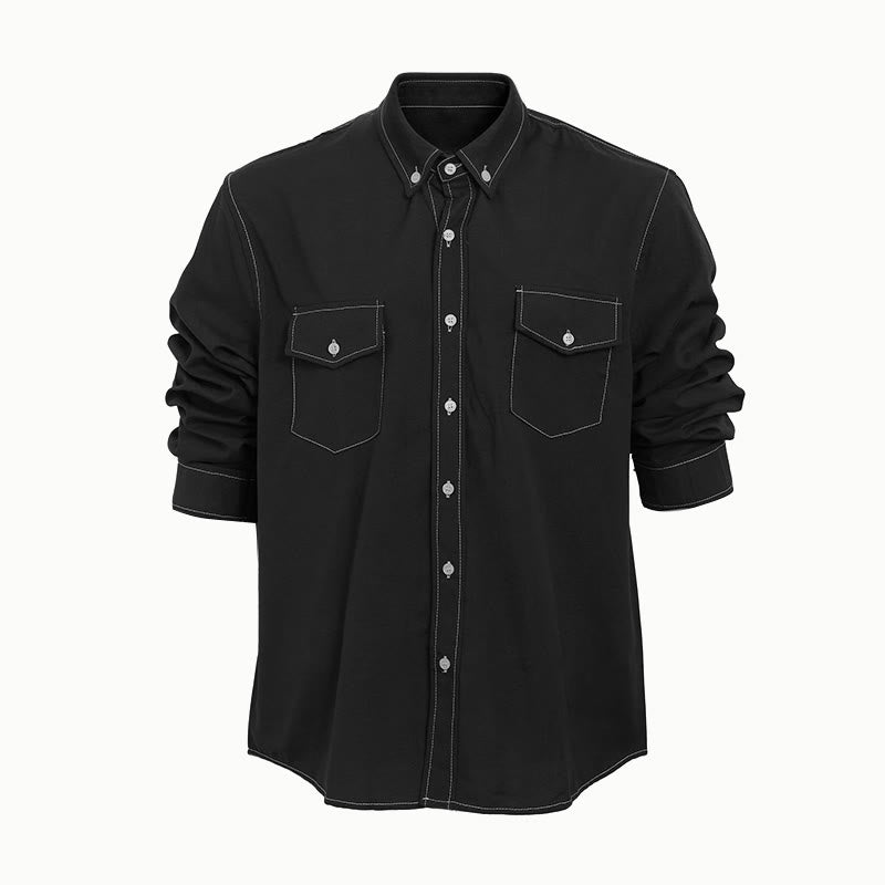 Herren Retro Western Freizeithemd mit Knopfleiste und langen Ärmeln - Schwarz - 2XL - image 10