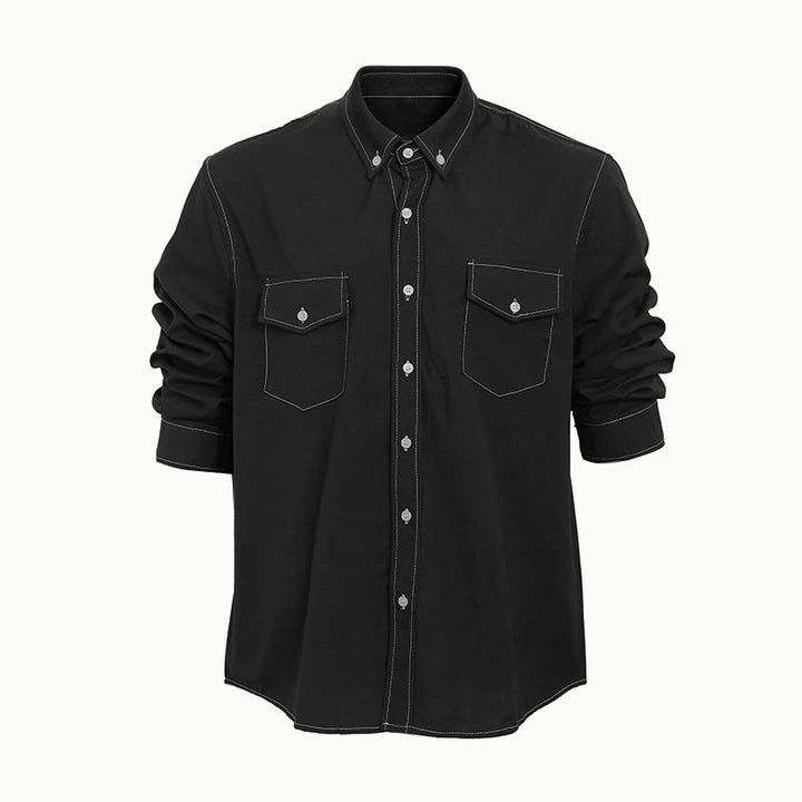 Herren Retro Western Freizeithemd mit Knopfleiste und langen Ärmeln - Schwarz - 2XL - image 10