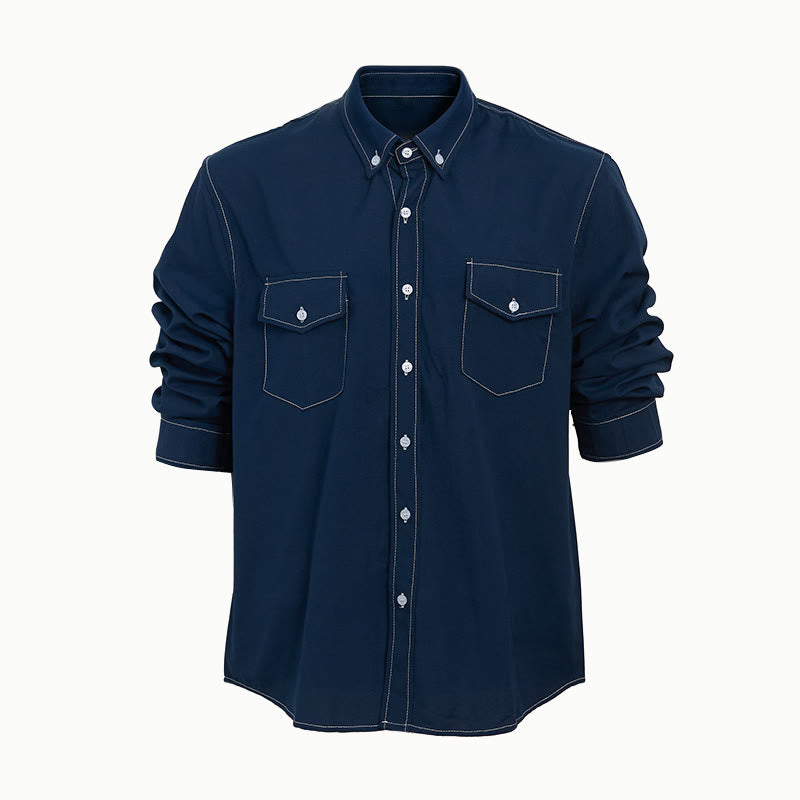 Herren Retro Western Freizeithemd mit Knopfleiste und langen Ärmeln - Blau - 2XL - image 12
