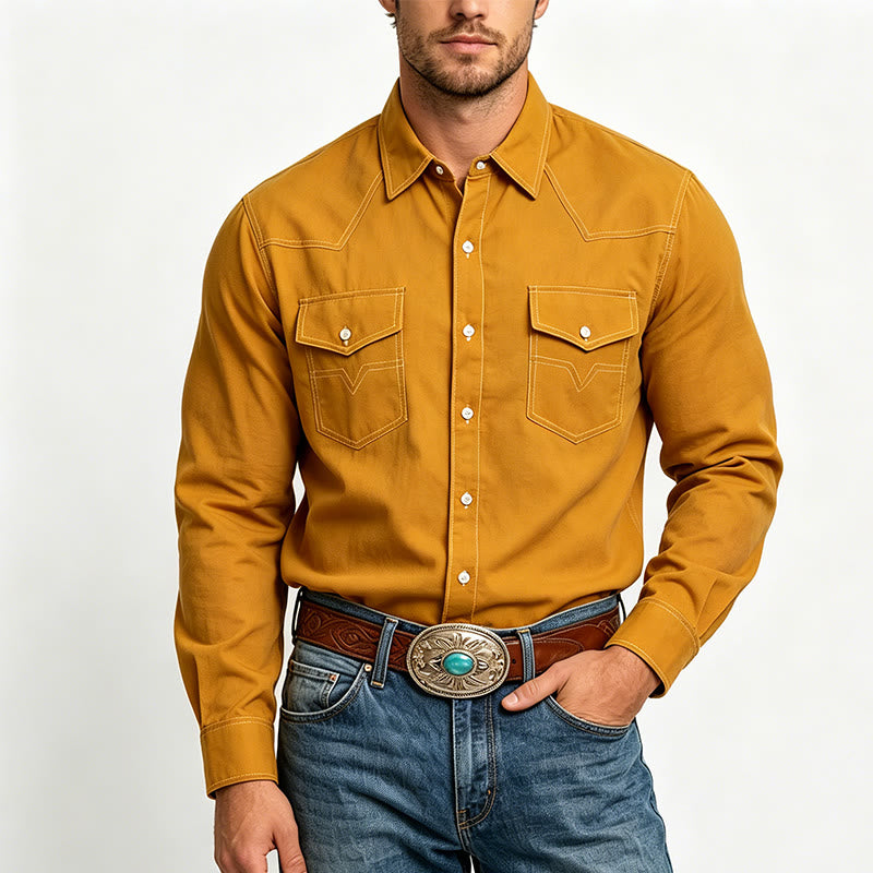 Herren Retro Western Freizeithemd mit Knopfleiste und langen Ärmeln - image 1