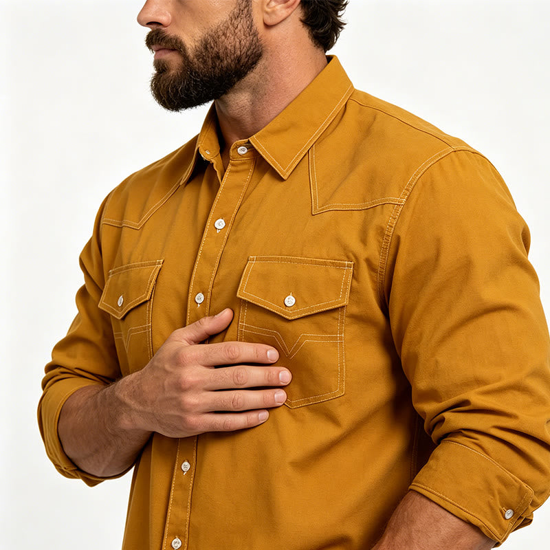 Herren Retro Western Freizeithemd mit Knopfleiste und langen Ärmeln - image 3