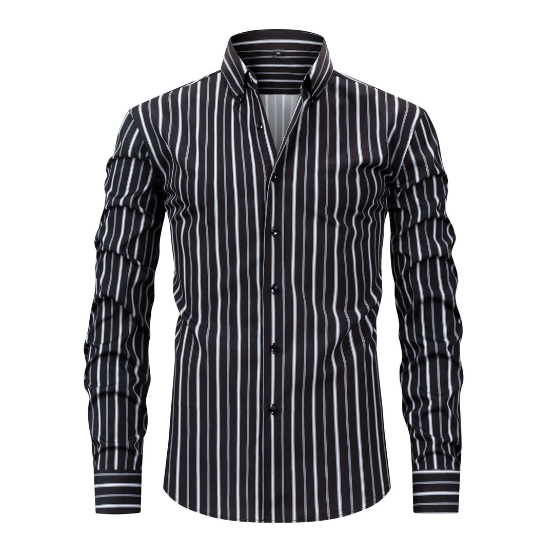 Herrenhemd mit vertikalen Streifen, Umlegekragen und Knopfleiste - Schwarz - 3XL - image 12
