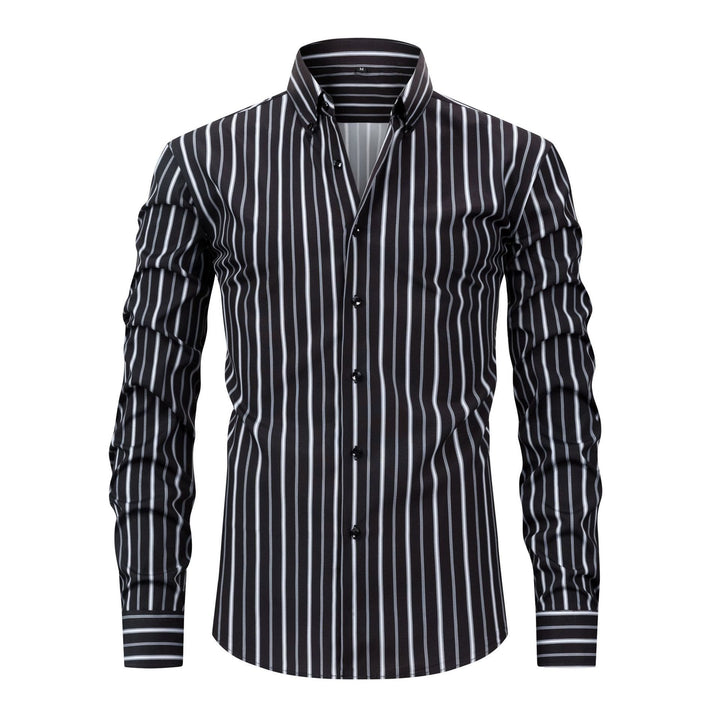 Herrenhemd mit vertikalen Streifen, Umlegekragen und Knopfleiste - Schwarz - 3XL - image 12