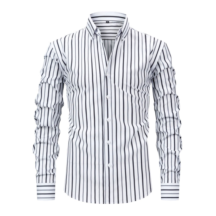 Herrenhemd mit vertikalen Streifen, Umlegekragen und Knopfleiste - Weiß & Schwarz - 3XL - image 9