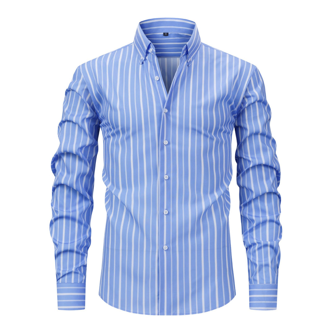 Herrenhemd mit vertikalen Streifen, Umlegekragen und Knopfleiste - Himmelblau - 3XL - image 13