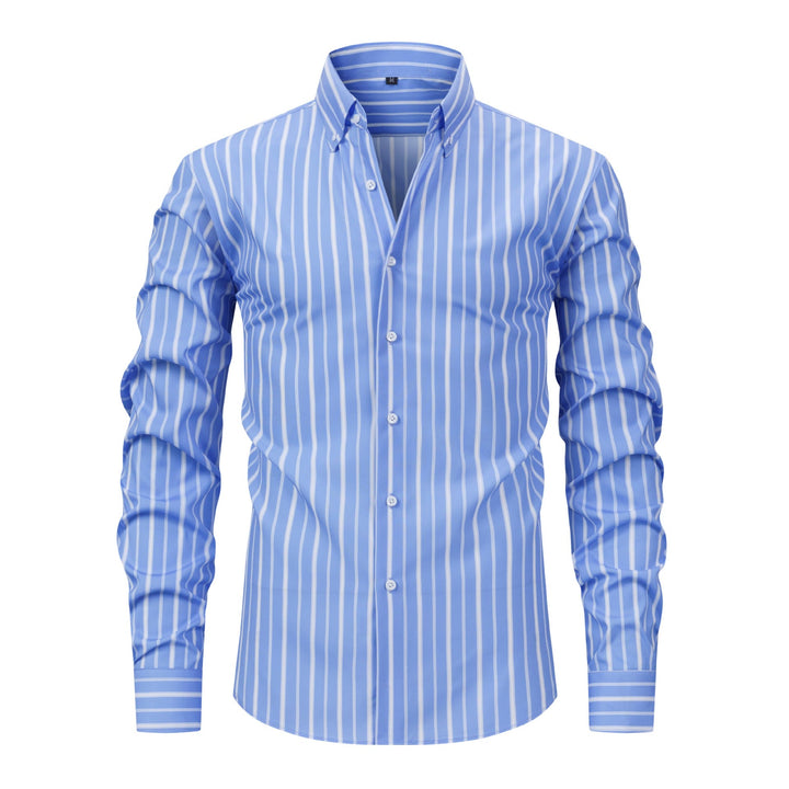 Herrenhemd mit vertikalen Streifen, Umlegekragen und Knopfleiste - Himmelblau - 3XL - image 13