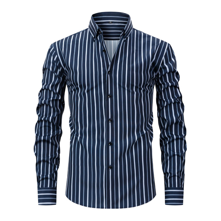 Herrenhemd mit vertikalen Streifen, Umlegekragen und Knopfleiste - Marineblau - 3XL - image 11